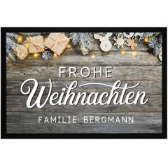 Fußmatte Frohe Weihnachten Holzoptik personalisiert Weihnachtsdeko XMAS Christmas Accessoires rutschfest & waschbar SpecialMe®