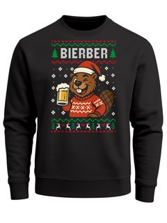 Sweatshirt Herren Weihnachtspullover Weihnachtssweatshirt Biber Bier Weihnachtsmotiv Ugly Sweater Männer Moonworks®