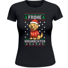Weihnachtsshirt Damen Weihnachten Frohe Waunachten Wortspiel Spruch lustig Hund Ugly XMAS Outifit Frauen Moonworks®