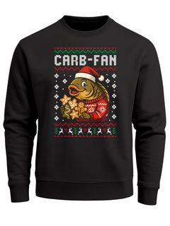 Sweatshirt Herren Weihnachtspullover Ugly XMAS Aufdruck Wortspiel Carb Fan Karpfen  Weihnachtsoutfit Lustig Männer Moonworks®