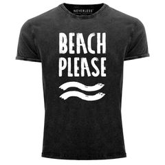 Cooles Angesagtes Herren T-Shirt Vintage Shirt Beach Please Urlaub Strand Aufdruck Used Look Slim Fit Neverless®