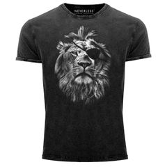 Cooles Angesagtes Herren T-Shirt Vintage Shirt Löwe Lion Aufdruck Used Look Slim Fit Neverless®