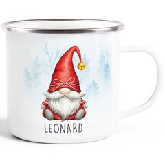 Kinder-Tasse Emaille Wichtel Grafik personalisiert mit Name Gnomes Weihnachtskobold individuelle Geschenke Jungen Mädchen SpecialMe®