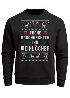 Sweatshirt Herren Weihnachtspulli Ugly Christmas Frohe Arschnachten ihr Weinlöcher Sweater Moonworks®