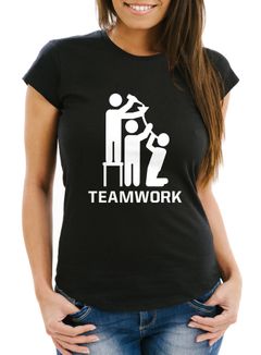 Damen T-Shirt Teamwork lustiges Trink Shirt Saufen Bier Party Moonworks®