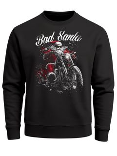 Sweatshirt Herren Weihnachtspullover Weihnachten Bad Santa Design Biker Spruch lustig XMAS Outfit Männer Moonworks®