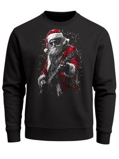 Sweatshirt Herren Weihnachtspullover | Santa mit Gitarre | Grafik Print Aufdruck XMAS Weihnachtsoutfit Männer Moonworks®