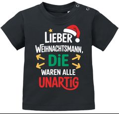 Baby Shirt kurzarm XMAS Spruch Lustig Lieber Weihnachtsmann die waren alle unartig Weihnachtsshirt Babyshirt Jungen Mädchen MoonWorks®
