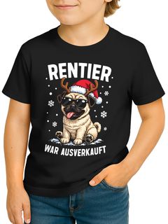 Kinder T-Shirt Weihnachten Spruch lustig Rentier war ausverkauft Mops Hund Design XMAS Weihachtsshirt Jungen Mädchen Moonworks®