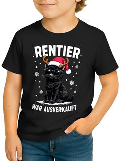 Kinder T-Shirt Weihnachten Spruch lustig Rentier war ausverkauft Katze Design XMAS Weihachtsshirt Jungen Mädchen Moonworks®
