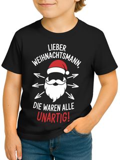 Kinder T-Shirt Weihnachten Lieber Weihnahctsmann die waren alle unartigf XMAS Outfit Grafik Printshirt Jungen Mädchen Moonworks®