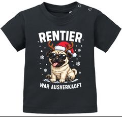 Baby Shirt kurzarm Weihnachten Mops Hund Rentier Spruch Lustig Mädchen Jungen Bio Baumwolle MoonWorks®