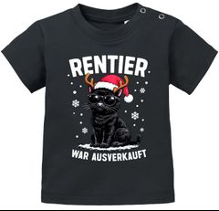 Baby Shirt kurzarm Weihnachten Katze Rentier Spruch Lustig Mädchen Jungen Bio Baumwolle MoonWorks®