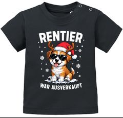 Baby Shirt kurzarm Weihnachten Hundemotiv Rentier Spruch Lustig Mädchen Jungen Bio Baumwolle MoonWorks®
