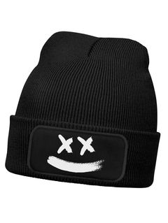 Kinder Beanie Mädchen Smiling Patch Aufdruck Print Strickmütze Kids Accessoires Winter Moonworks®