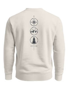 Sweatshirt Herren Pullover Backprint Vertikale Symbole | Kompass | Berge | Baum Outdoor Fashion Streetwear Neverless®