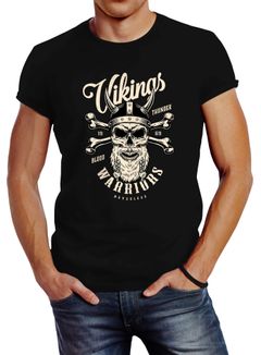 Herren T-Shirt Vikings Skull Wikinger Totenkopf Bart Slim Fit Neverless®