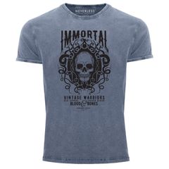 Neverless® Herren T-Shirt Vintage Shirt Printshirt Immortal Skull Vintage Warriors Totenkopf Aufdruck Used Look Slim Fit