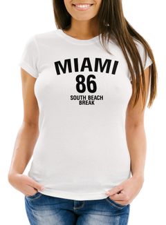 Damen T-Shirt Miami South Beach Break Spring Slim Fit Neverless®
