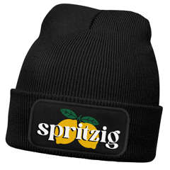 Herren Beanie mit Patch Strickmütze mit Spruch Spritzig Zitronen Aufdruck Lustig Mütze Männer Moonworks®