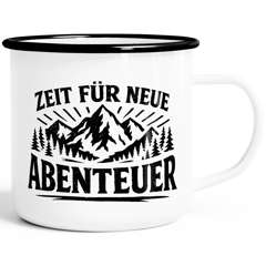 Emaille-Tasse Spruch Zeit für neue Abenteuer Outdoor Wandern Camping Gadget Becher Geschenk Naturliebhaber Moonworks®