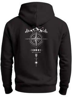 Herren Hoodie Kompass Design Rückenaufdruck Outdoor Symbole Kapuzen-Pullover Männer Fashion Streetstyle Neverless®