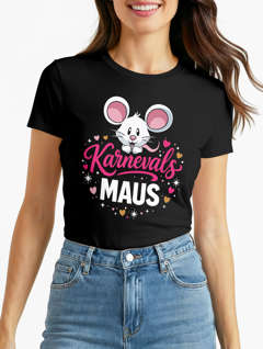 Damen T-Shirt - Faschingsmaus Karnevalsmaus - Kostüm-Ersatz Verkleidung Last Minute Kostüm Funshirt Slim Fit Moonworks®