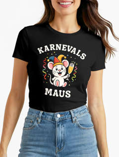 Damen T-Shirt Karnevalsmaus Faschingsmaus Kostüm-Ersatz Verkleidung Last Minute Kostüm Funshirt Slim Fit Moonworks®