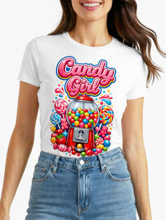 Damen T-Shirt - Candygirl Kaugummi Retro Design - Fasching Karneval Verkleidung Last Minute Funshirt Slim Fit Moonworks®