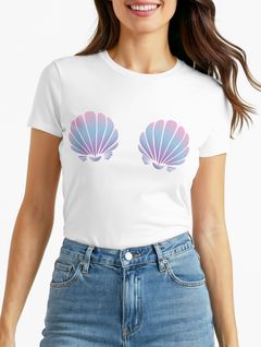 Damen T-Shirt Meerjungfrau Muschel BH Fasching Karneval Mermaid Nixe Kostüm Moonworks®