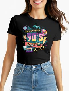 Damen T-Shirt Das ist mein 90s Kostüm 90er Neunziger Fasching Karneval Mottoparty Slim Fit Moonworks®