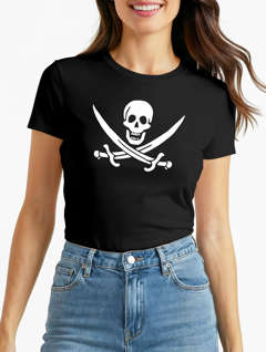 Damen T-Shirt Kostüm Pirat Piratin Verkleidung Skull Jolly Roger Calico Fasching Fun-Shirt Slim Fit Moonworks®