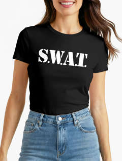 Damen T-Shirt SWAT Shirt Faschings-Shirt Kostüm Verkleidung Karneval Fun-Shirt Slim Fit Moonworks®