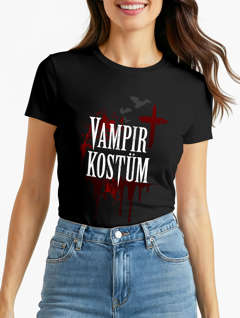 Damen T-Shirt Vampir-Kostüm Faschings-Shirt Halloween Karneval Fastnacht Fun-Shirt Kostüm-Shirt Slim Fit Moonworks®