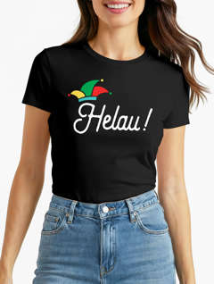 Damen T-Shirt Alaaf Helau Ahoi Karneval Fasching Fasnacht Narrenruf Jeck Narr Last Minute Kostüm Frau Slim Fit Moonworks®