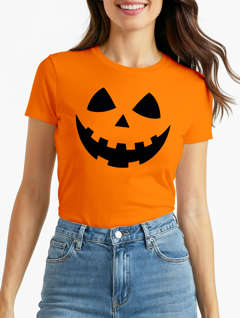 Damen T-Shirt Kürbis Halloween Party Kostüm Fasching Herbst Frauen Fun-Shirt lustig Moonworks®