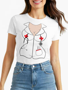 Damen T-Shirt Krankenschwester Kostüm Verkleidung Fasching Karneval sexy Slim Fit Moonworks®