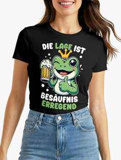Damen T-Shirt Frosch Clown Bier Spruch Kostüm-Ersatz Verkleidung Last Minute Faschingskostüm Funshirt Slim Fit Moonworks®