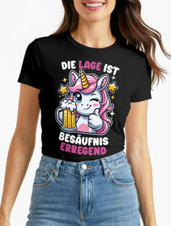Damen T-Shirt Einhorn Bier Partyshirt Last Minute Faschingskostüm Funshirt für Frauen Slim Fit Moonworks®