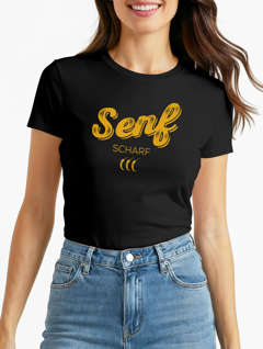 Damen T-Shirt Senf Fasching Karneval Kostüm Ersatz Verkleidung Last Minute Kostüm FrauSlim Fit Moonworks®