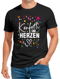 Herren T-Shirt Fasching Karneval Konfetti im Herzen Kostüm-Ersatz Verkleidung Faschingskostüme Männer Funshirt Moonworks®
