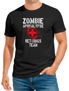 Herren T-Shirt Zombie Apokalypse Rettungsteam Fasching Halloween Verkleidung Horror Fun-Shirt Moonworks®