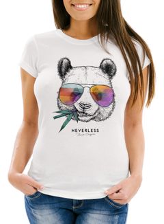 Damen T-Shirt Panda Bär Aufdruck Tiermotiv mit Sonnenbrille Fashion Streetstyle Slim Fit Neverless®