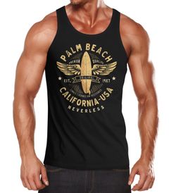 Herren Tank-Top Surfing Motiv Vintage Effekt Palm Beach California USA Schriftzug Fashion Streetstyle Muskelshirt Muscle Shirt Neverless®
