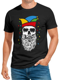 Herren T-Shirt Fasching Karneval Totenkopf mit Narrenkappe Kostüm-Ersatz Last Minute Verkleidung Faschingskostüme Männer Moonworks®