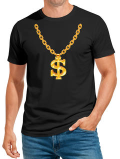 Herren T-Shirt Fasching Karneval Dollarkette Rapper Gangster Kostüm Last Minute Verkleidung Männer Funshirt Moonworks®