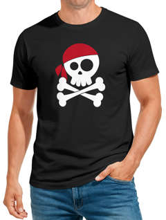 Moonworks® Herren T-Shirt Pirat Skull Jolly Roger Bandana Fasching Last Minute Faschingskostüme Männer Funshirt Moonworks®
