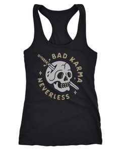 Damen Tank-Top Bikermotiv Skull Bad Karma Schriftzug Fashion Streetstyle Racerback Neverless®