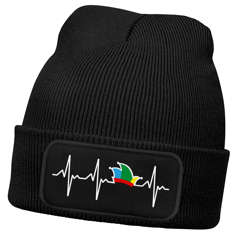 Herren Beanie Patch Strickmütze Aufdruck Herzschlag Narrenkappe Fasching Karneval Lustig Mütze Männer Moonworks®