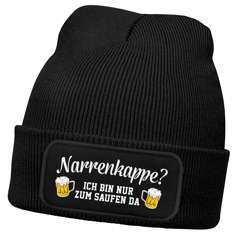Herren Beanie Patch Strickmütze mit Spruch Narrenkappe Aufdruck Fasching Karneval Lustig Mütze Männer Moonworks®